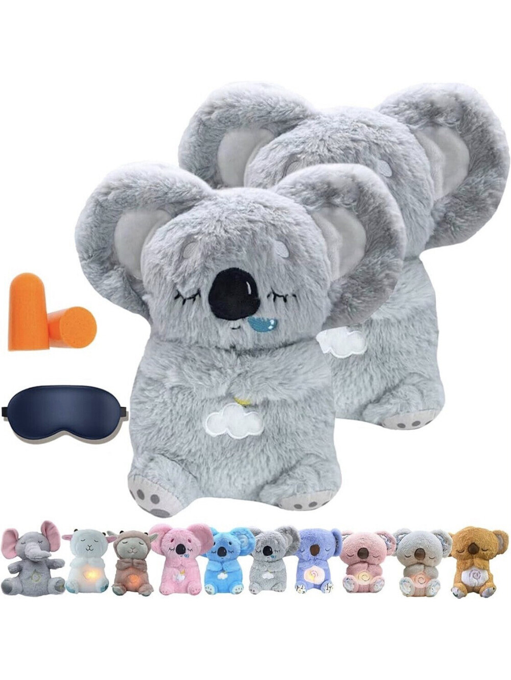 Koala Plush Toy Gray White Soothing Breathing Movements Sounds Washable